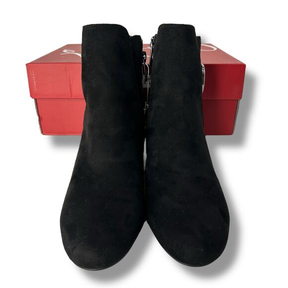 NEW Impo Suede Wedge Booties Size 7 Black Buckle Ankle Boot Comfort Heels - Picture 7 of 13